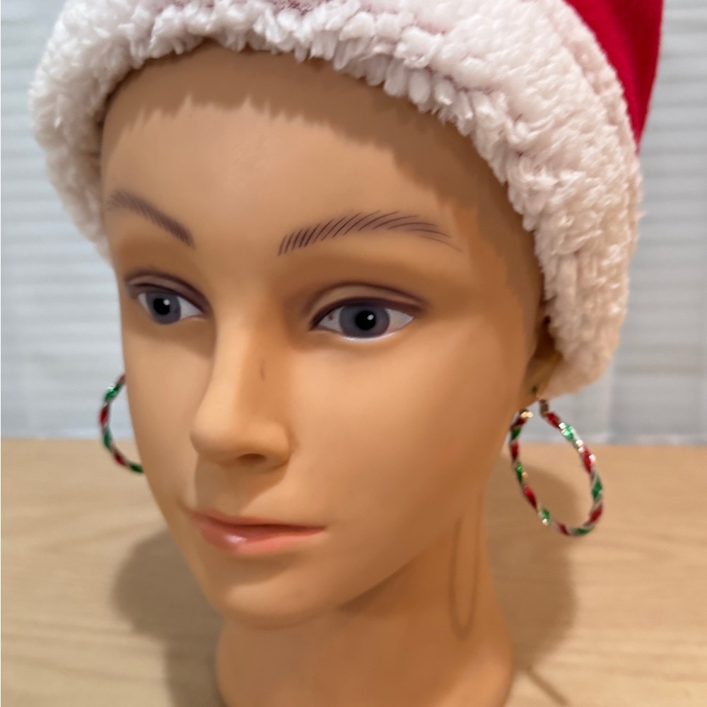 Elegant Twisted Red and Green Hoop Earrings